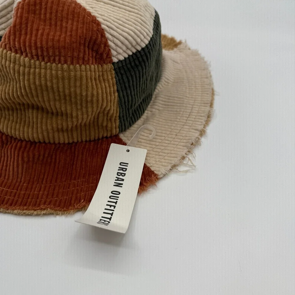 Urban Outfitters Bucket Hat Womens OS Multi Patchwork Corduroy Frayed Edge NEW